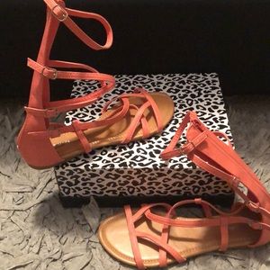 Flat High Calf Rise Criss Cross Sandals- Coral